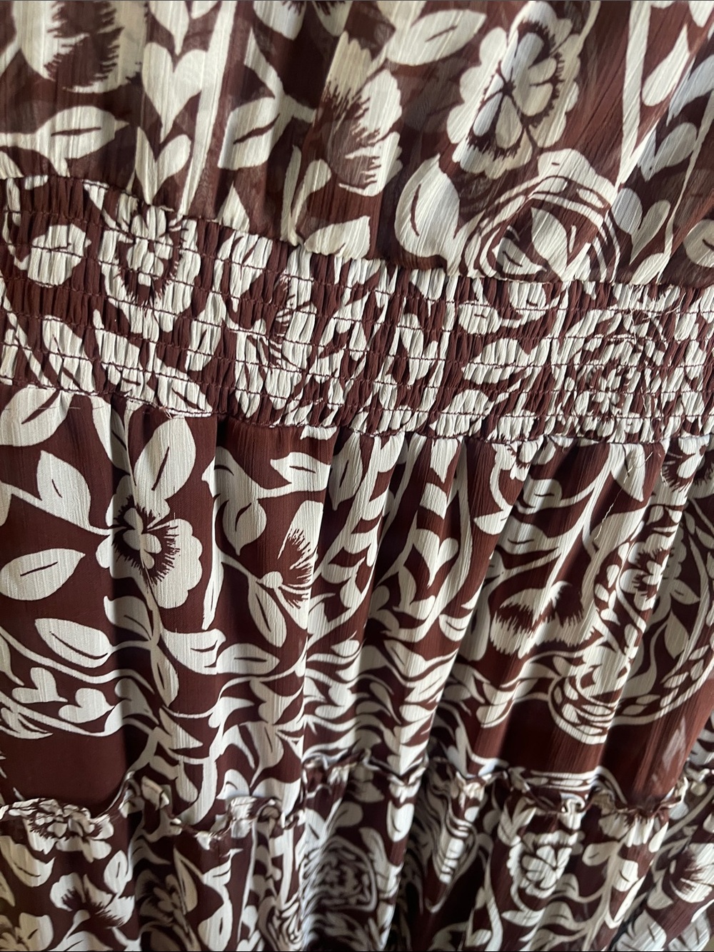MSK Brown & White Floral Paisley Maxi Dress with Tie Neck &Elastic waist band. - Picture 5 of 12